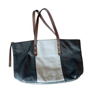 Fossil Jenna Color Block Pebbled Leather Shoulder Bag Tote